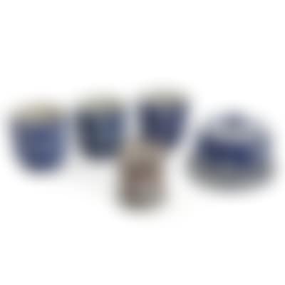 A selection of Wedgwood dark blue Jasperware decorated in relief with neo-classical style figures, comprising three cachpots (preview)