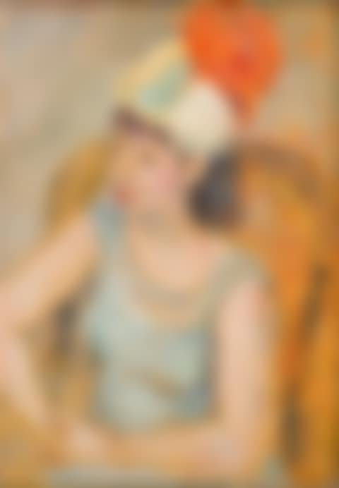 Portrait of a woman in a hat with feathers (preview)
