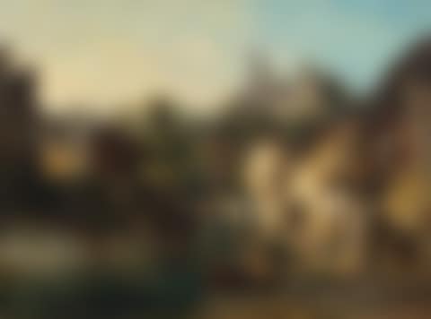A historical town view with villagers in a boat (preview)