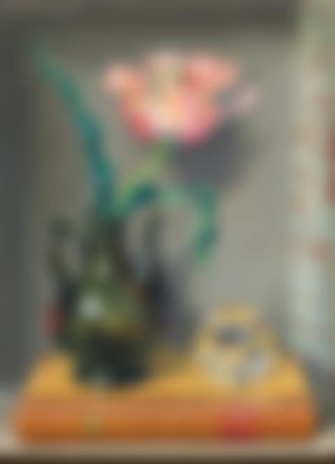 Still life with tulip, book and crystal glass (preview)