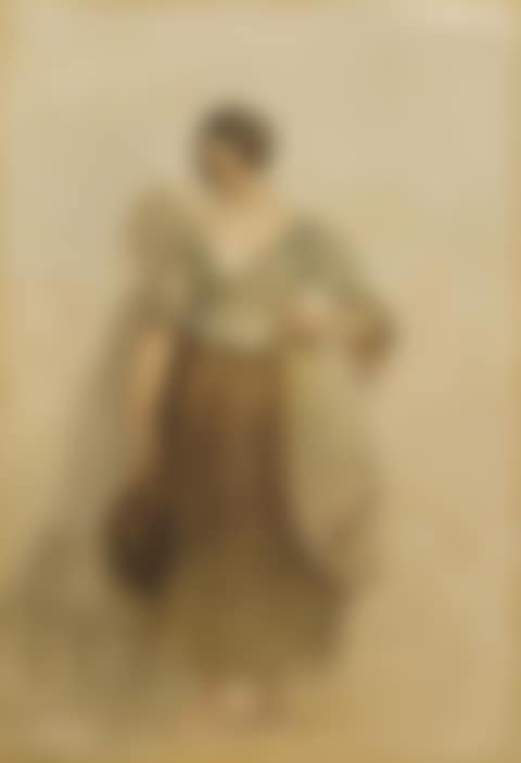 Barefoot young woman with ceramic jug (preview)
