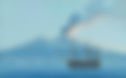 Smoking Vesuvius with three-master at anchor in the foreground (preview)