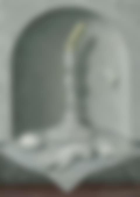 Still life with candle, scallop, egg and hand (preview)