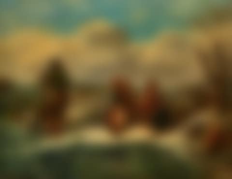 Winter landscape with hunter and resting family (preview)