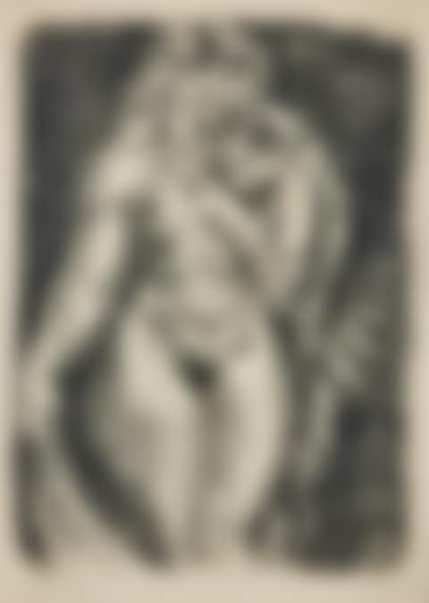 Standing nude with tiger cub. (preview)