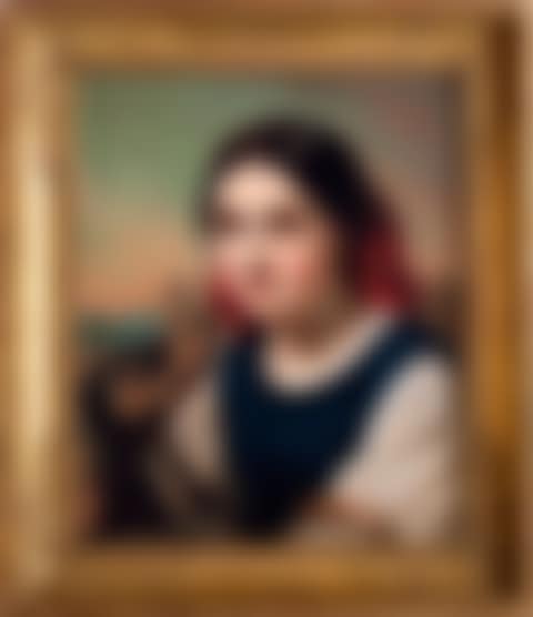 Half-length young woman with little dog (preview)