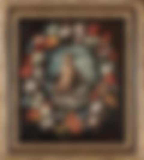 Child Christ with globe within a garland of flowers (preview)