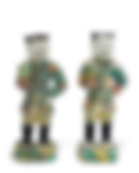 A PAIR OF CHINESE EXPORT PORCELAIN FAMILLE VERTE FIGURAL CANDLESTICKS (preview)