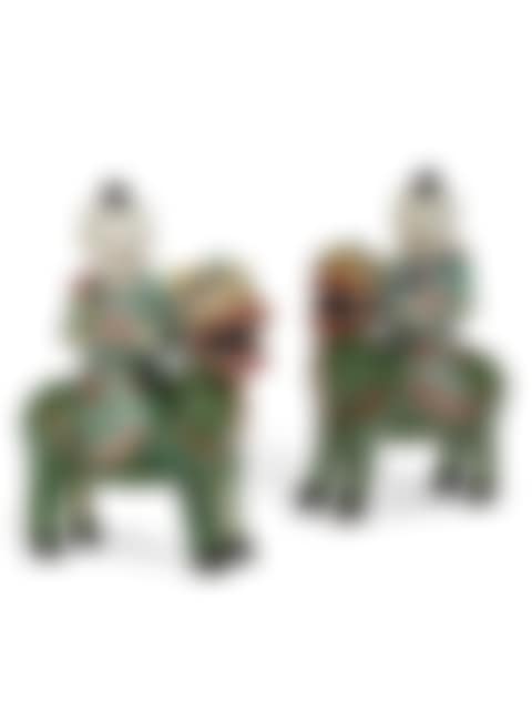 A PAIR OF CHINESE EXPORT PORCELAIN FAMILLE VERTE FIGURES OF BOYS RIDING QILIN (preview)