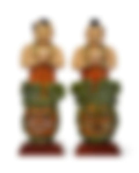 A PAIR OF LARGE CHINESE SANCAI-GLAZED POTTERY FIGURES OF BOYS (preview)