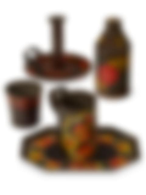 A GROUP OF FIVE BLACK PAINT-DECORATED TOLEWARE ITEMS (preview)