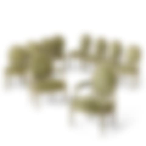 A SET OF TEN GREY-PAINTED DINING CHAIRS (preview)