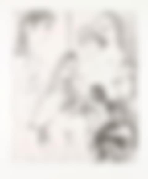 Many homme songeant à la peinture ancienne: Vierge à l"oiseau with petit Saint Jean, personnage au poisson et young filles; Sheet 12 of the "347 gravures" (preview)