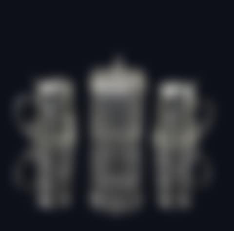 A FRENCH SILVER AND GLASS BISCUIT BARREL AND A PAIR OF ENGLISH HALLMARKED SILVER LIDDED BEER TANKARDS (preview)