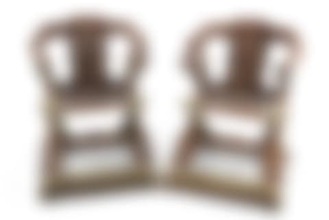 A PAIR OF CARVED BRASS-MOUNTED FOLDING HARDWOOD ARMCHAIRS (preview)