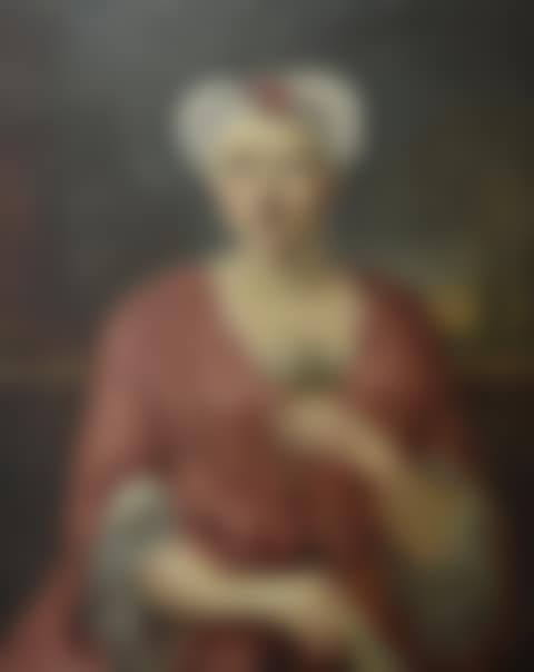 Portrait of a woman with a red dress and a small bouquet of flowers (preview)