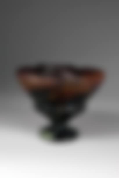 Quatrefoil bowl on marmoreal glass pedestal in purple and pink tones (preview)