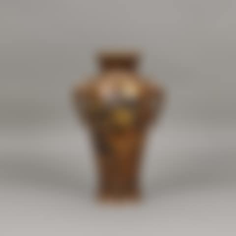 LARGE COPPER VASE WITH GOLD AND SILVER INLAID HIBISCUSES AND SPARROWS (preview)