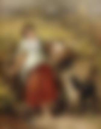 GIRL WITH BASKET OF HENS AND A DOG (preview)