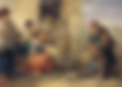 WOMEN AND CHILDREN LISTENING TO A VILLEANN PIPER, OUTSIDE A STONE COTTAGE (preview)