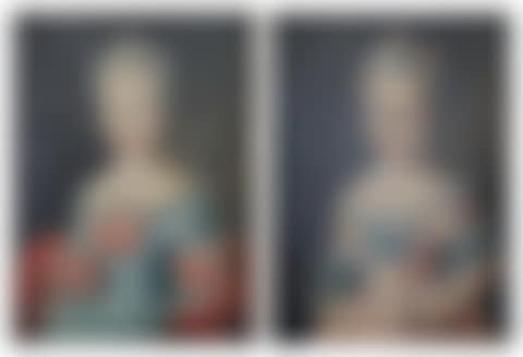 Pair of portraits of little girls in blue or pink bow dresses (preview)