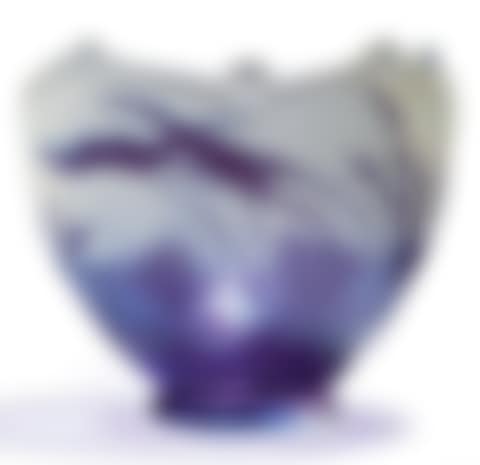 Multilayered glass bowl decorated with purple nenufards on a white acid-etched background (preview)