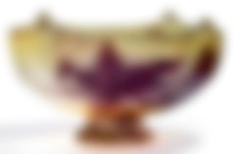 Multilayer glass bowl decorated with purple flowers on a yellow background (preview)