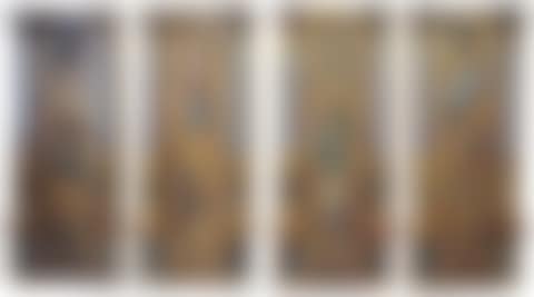 Set of carved polychrome and gilded woodwork comprising four panels each flanked by two pilasters (preview)