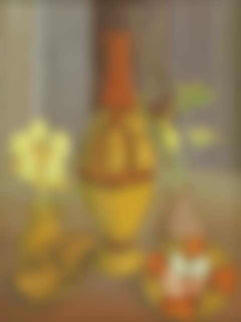 A STILL LIFE WITH VASES, FLOWERS AND A DISH OF PAINTED EGGS (preview)