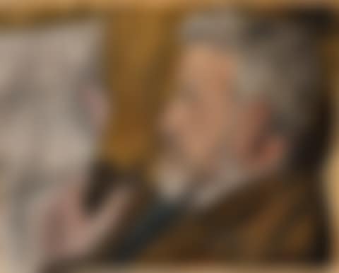 Portrait of a man in profile with a pipe, reading the newspaper (preview)