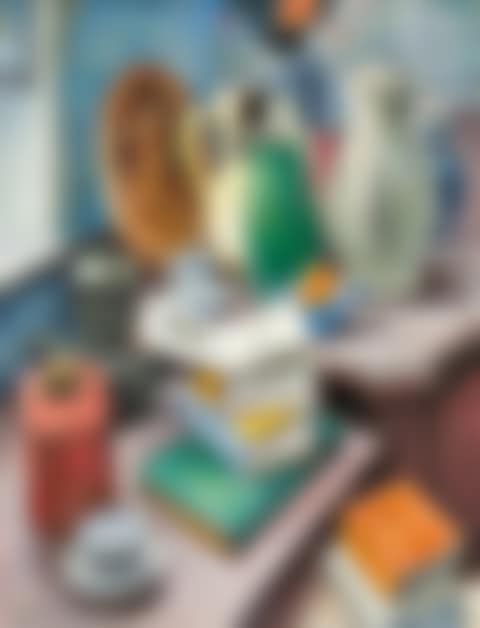 Still life with books and jugs. (preview)