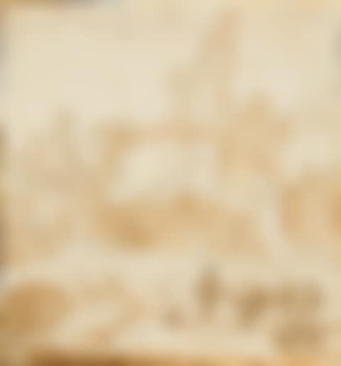 Two shepherds with pack donkeys and sheep in front of an ancient ruin (preview)