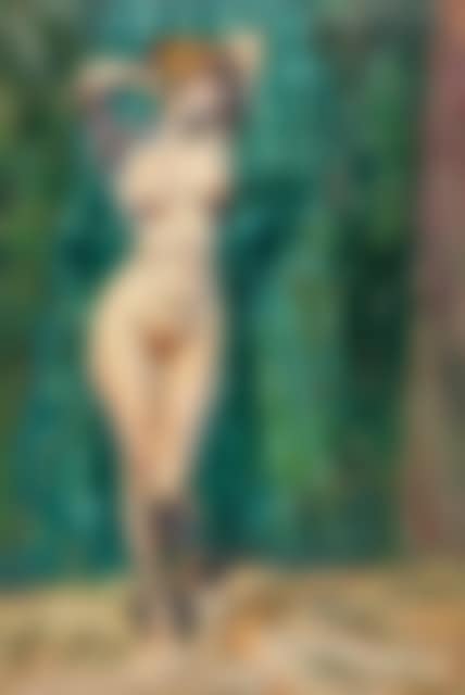 Standing female nude by a green curtain (preview)