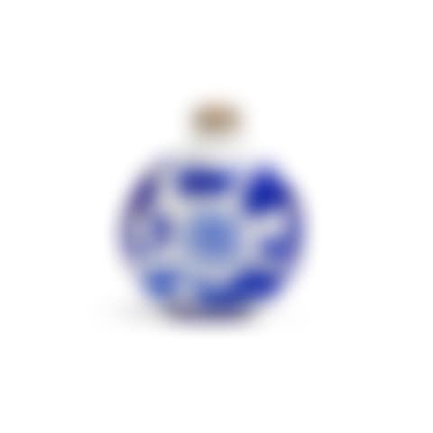 AN OPAQUE BLUE OVERLAY WHITE GLASS"CHILONG, BAT AND SHOU-CHARACTER" BOTTLE (preview)