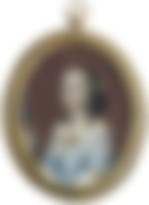 Young woman in a pale blue dress with pearl earrings (preview)