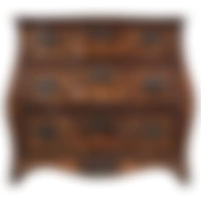 Walnut marquetry chest of drawers of serpentine bombé form set with three drawers with original handle (preview)