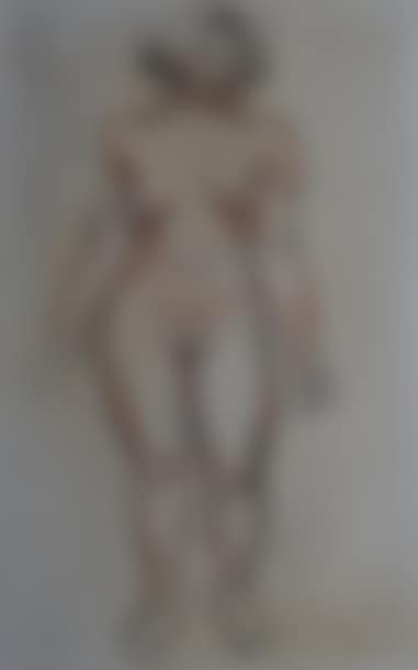 Bather facing Charcoal and red blood (traces of yellowing) (preview)