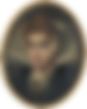 Portrait of a young woman with a raised collar and a branch of flowers in her hair (preview)