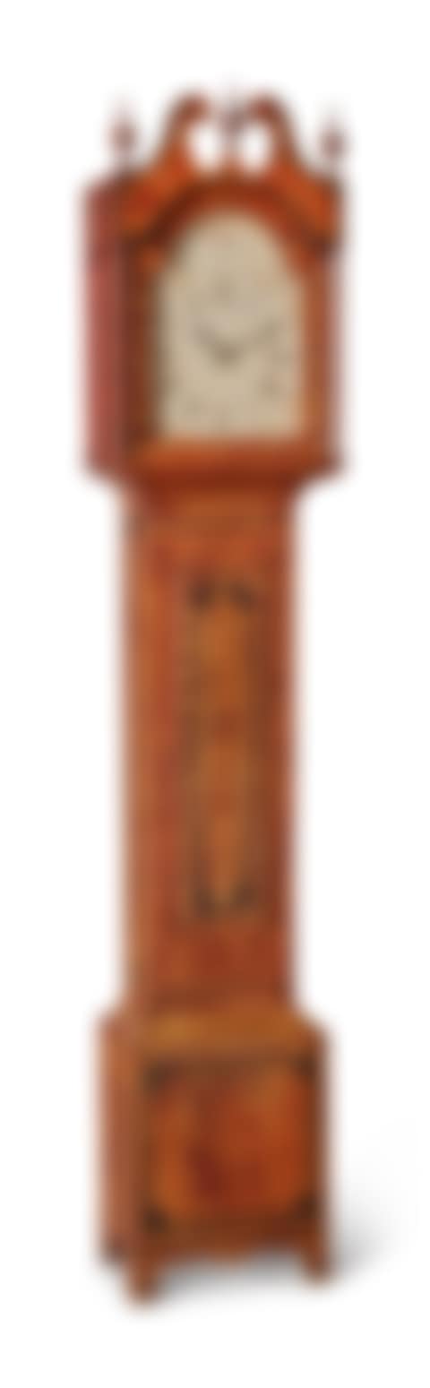 Federal Polychrome Grain Paint-Decorated Pine Tall Case Clock, Possibly South Shaftsbury, Vermont (preview)
