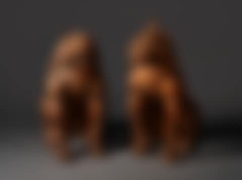 A PAIR OF CARVED WOOD SCULPTURES OF KOMA-INU (LION DOG) (preview)