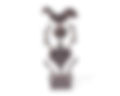 A Figural Wrought Iron Plate with Rooster Finial; A rooster above heart, leafage and vase (preview)