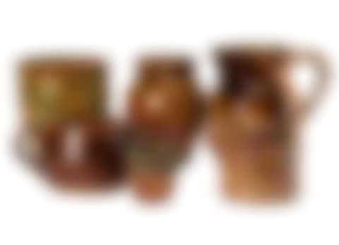 GROUP OF SIX AMERICAN REDWARE & STONEWARE VESSELS (preview)