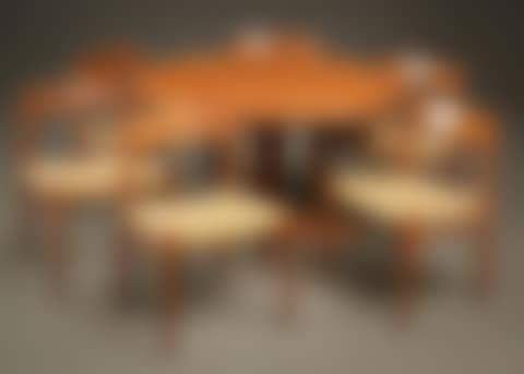 Six Niels Otto Møller Teak and Rope Seat "Model 75" Dining Chairs and a Danish Teak Dining Table (preview)