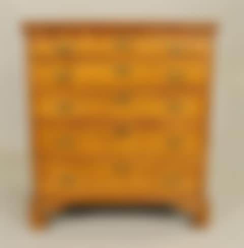 AMERICAN TIGER MAPLE FIVE DRAWER CHEST OF DRAWERS (preview)