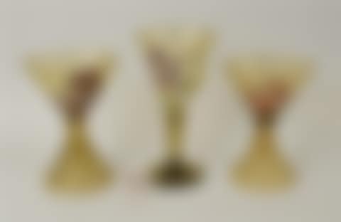 GERMAN THREE PIECE GREEN PAINTED GLASS GARNITURE (preview)