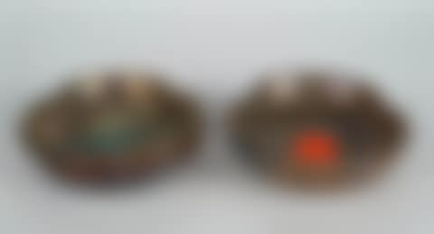 TWO SIMILAR DAUM NANCY MOTTLED GREEN AND BROWN OPALESCENT GLASS TREFOIL CANDY DISHES (preview)
