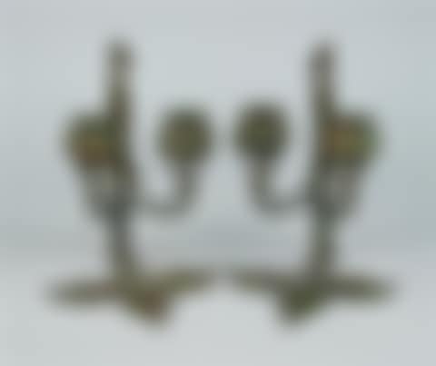 PAIR OF TIFFANY STUDIOS PATINATED BRONZE TWO LIGHT CANDELABRA (preview)