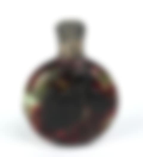 RARE AND IMPORTANT RED AND GREEN MOTTLED MOULDED GLASS PERFUME WITH MIXED METAL TOP (preview)