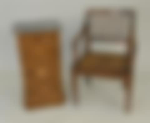 ITALIAN FRUITWOOD RUSH SEAT ARM CHAIR And A FRENCH WALNUT MARBLE TOP NIGHT STAND (preview)