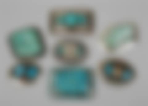GROUP OF SEVEN NATIVE AMERICAN SILVER AND TURQUOISE BUCKLES (preview)